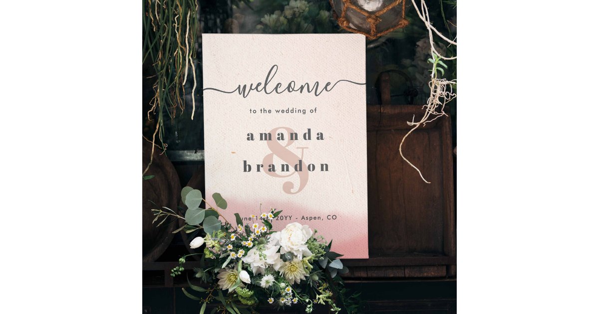 Minimalist Blush Bold Script Wedding Welcome Sign | Zazzle