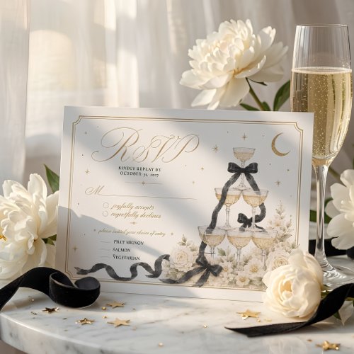 Minimalist Blush Champagne Tower Wedding RSVP Card