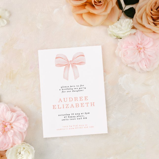 Minimalist Blush Coquette Bow Girls Birthday Invitation (Creator Uploaded)