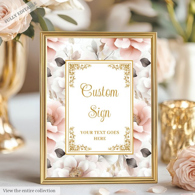 Minimalist blush flowers with gold modern custom   poster (Minimalist blush flowers with gold modern custom Poster)
