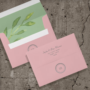 Minimalist Blush Monogram Wedding Envelope