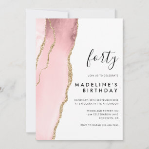Minimalist Blush Pink Agate Geode 40th Birthday Invitation