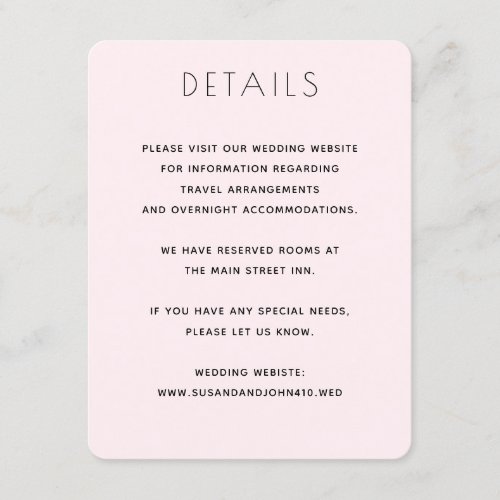 Minimalist Blush Pink and Navy Elegant Wedding Enclosure Card