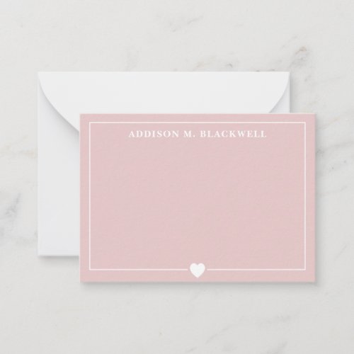 Minimalist Blush Pink and White Heart Personalized Note Card