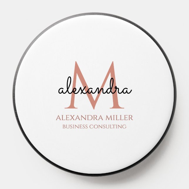 Minimalist Blush Pink Black White Monogram Name PopSocket (Popsocket)