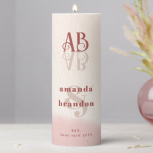 Minimalist Blush Pink Bold Script Monogram Wedding Pillar Candle