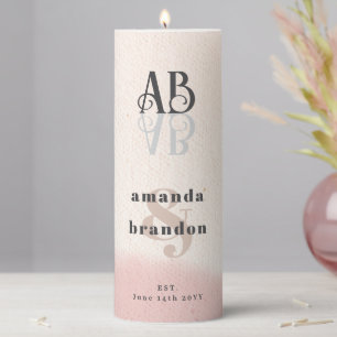 Minimalist Blush Pink Bold Script Monogram Wedding Pillar Candle