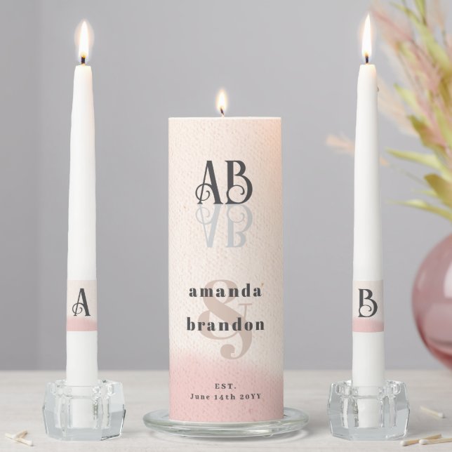 Minimalist Blush Pink Bold Script Monogram Wedding Unity Candle Set (In Situ)