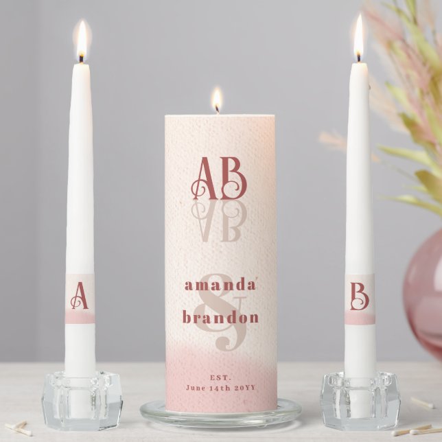 Minimalist Blush Pink Bold Script Monogram Wedding Unity Candle Set (In Situ)