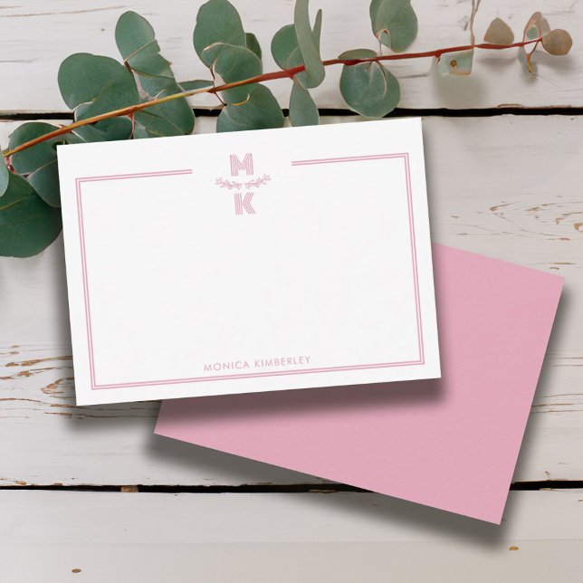 Minimalist Blush Pink Border Monogram Note Card (Minimalist Blush Pink Border Monogram Note Card)