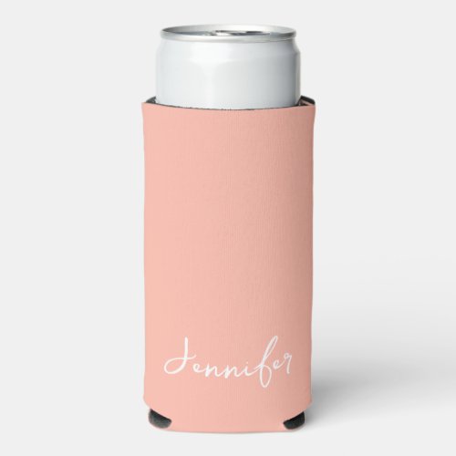 Minimalist Blush Pink Chic Script Name Wedding  Seltzer Can Cooler