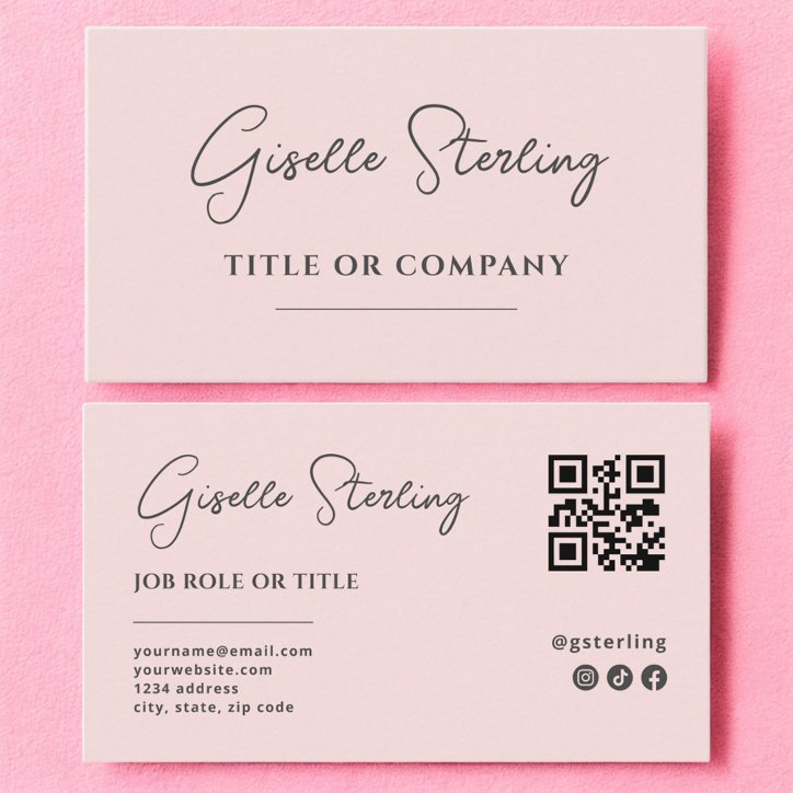 Minimalist Blush Pink Company Script QR Code Business Card