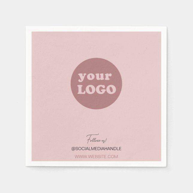 Minimalist Blush Pink Custom Business Logo Napkins (Front)
