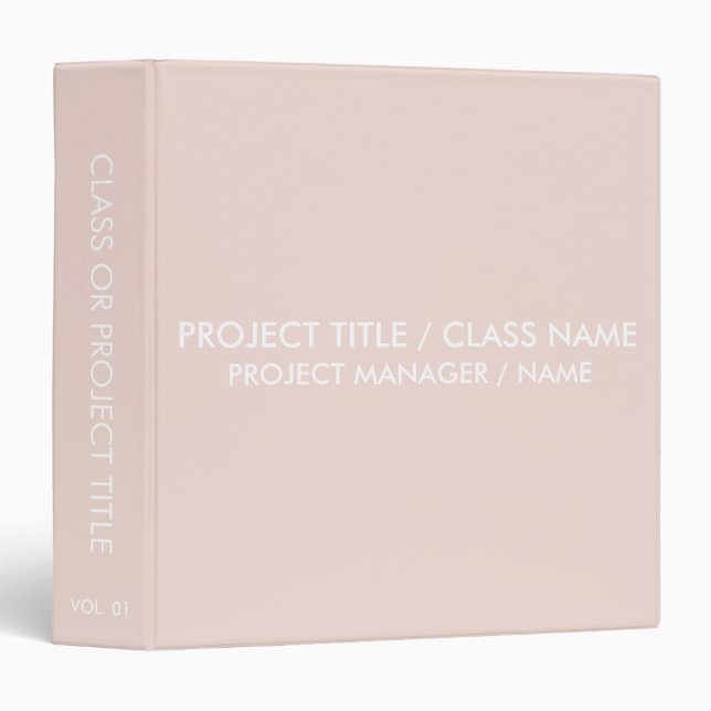 Minimalist blush pink custom class project name 3 ring binder (Front/Spine)
