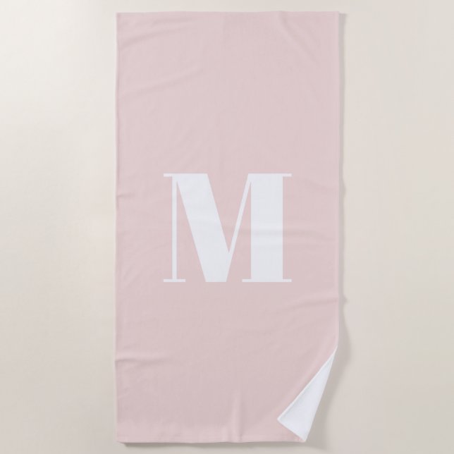 Minimalist blush pink custom monogram initial beach towel (Front)
