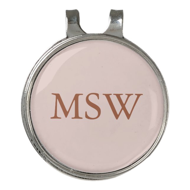 Minimalist blush pink custom monogram initials golf hat clip (Front)