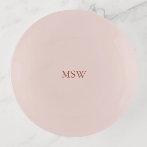 Minimalist blush pink custom monogram initials trinket tray