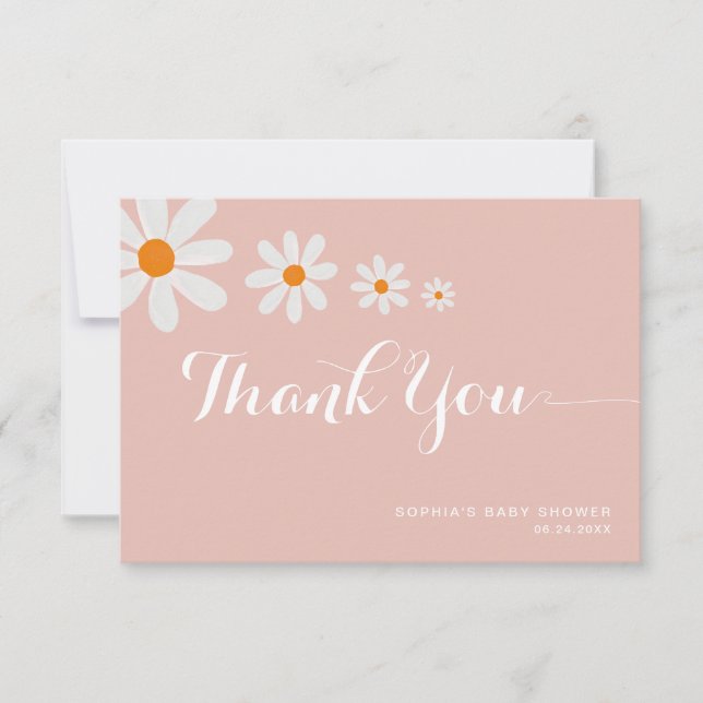 Minimalist Blush Pink Daisy Baby Shower Thank You Card (Front)