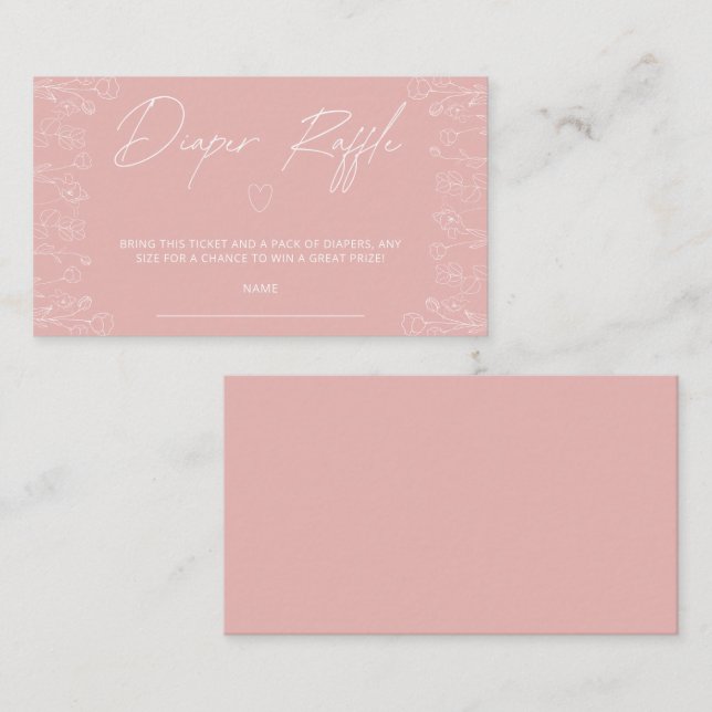Minimalist Blush Pink Diaper Raffle Ticket  Enclosure Card (Front/Back)