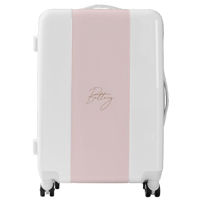 Minimalist Blush Pink & Elegant Gold Script Name Luggage (Front)