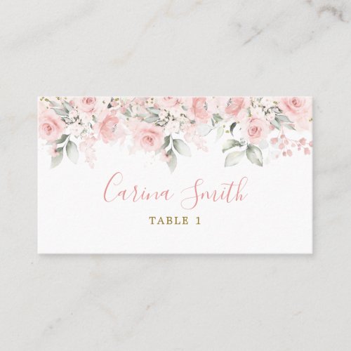 Minimalist Blush Pink Floral Baby Shower Place Card