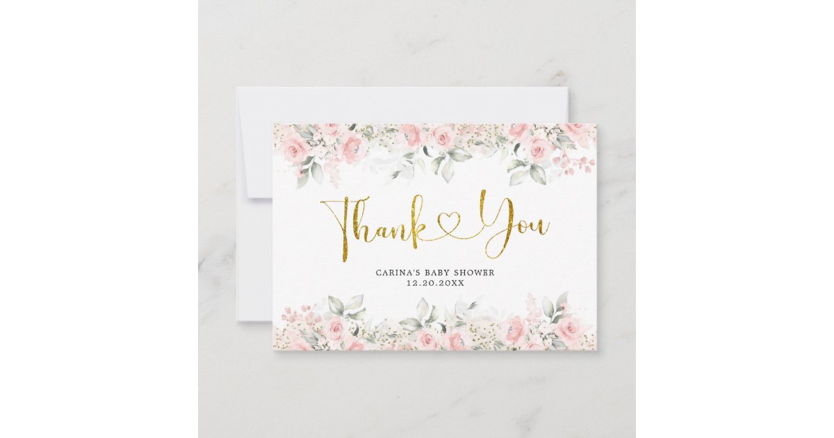Minimalist Blush Pink Floral Baby Shower Thank You Card | Zazzle