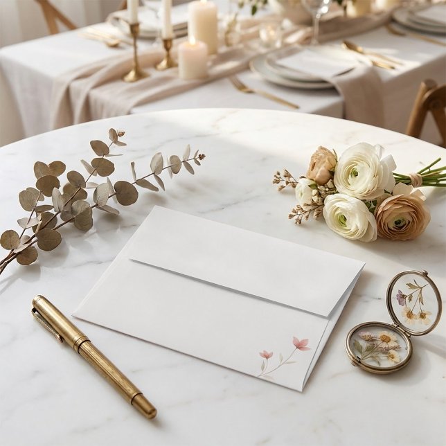 Minimalist Blush Pink Floral Elegant Wedding Envelope (Minimalist blush pink wildflower wedding envelope.)