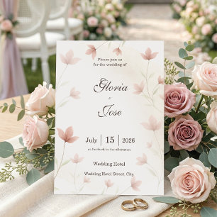 Minimalist Blush Pink Floral Elegant Wedding Invitation