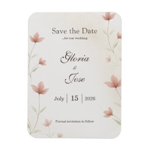Minimalist Blush Pink Floral Elegant Wedding Magnet