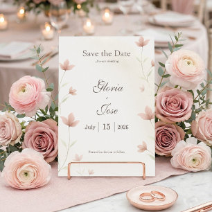 Minimalist Blush Pink Floral Elegant Wedding Save The Date
