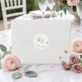 Minimalist Blush Pink Floral Monogram Wedding Classic Round Sticker