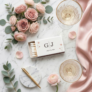 Minimalist Blush Pink Floral Monogram Wedding Matchboxes