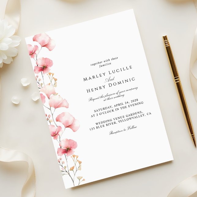 Minimalist Blush Pink Floral Spring Wedding Invitation (Creator Uploaded)