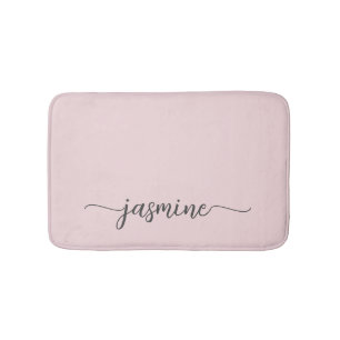 Minimalist Blush Pink Girly Monogram Name Script Bath Mat