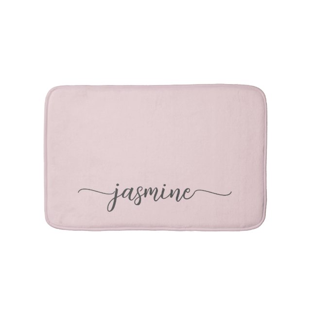 Minimalist Blush Pink Girly Monogram Name Script Bath Mat (Front)