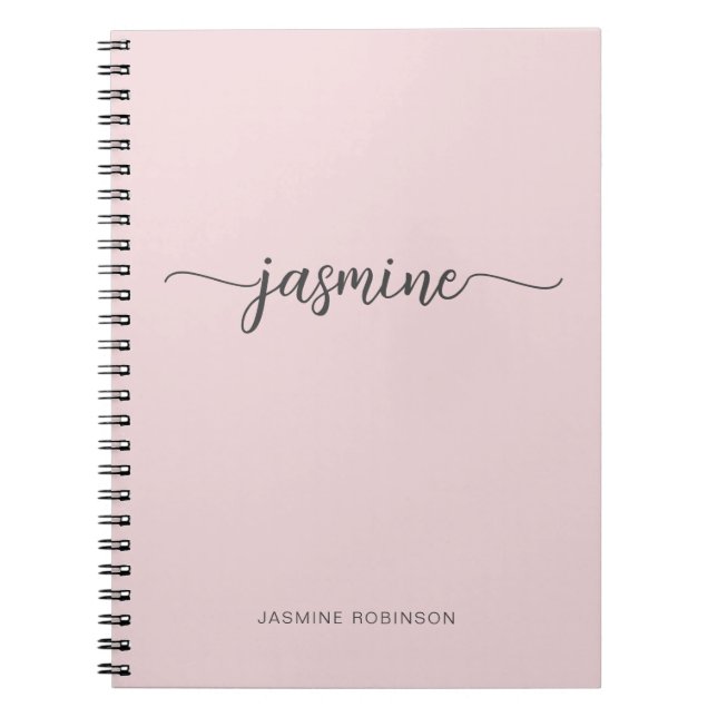 Minimalist Blush Pink Girly Monogram Name Script N Notebook (Front)