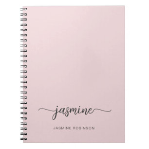 Minimalist Blush Pink Girly Monogram Name Script Notebook