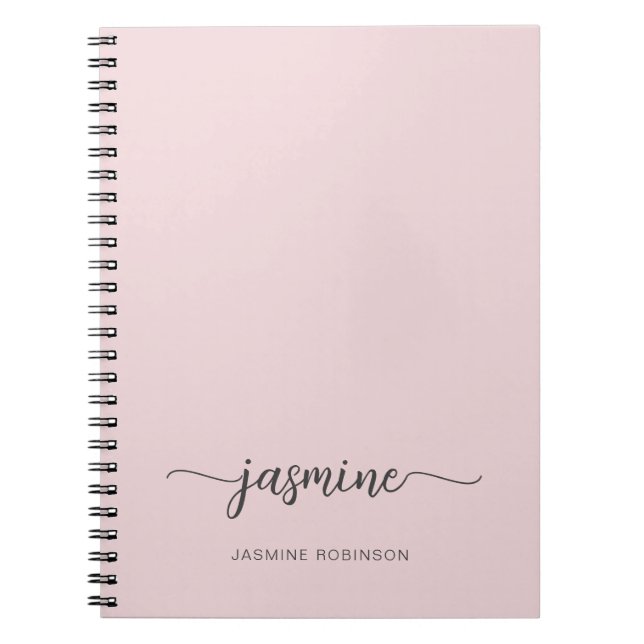 Minimalist Blush Pink Girly Monogram Name Script Notebook (Front)