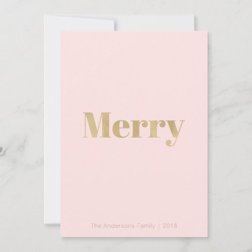 Minimalist Blush Pink  Gold Merry Christmas Card