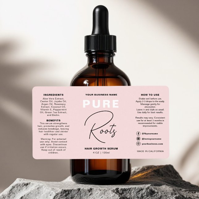 Minimalist Blush Pink Hair Oil Dropper Bottle Label (Creator Uploaded)