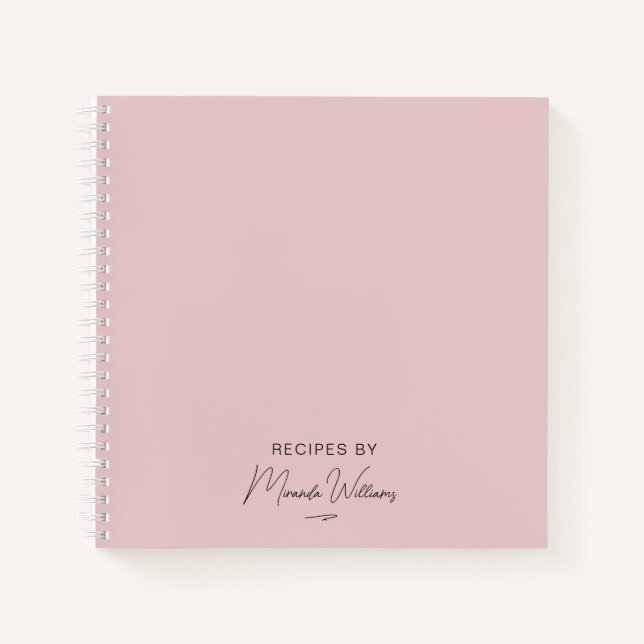Minimalist Blush Pink Handwritten Name Recipe Notebook (Front)