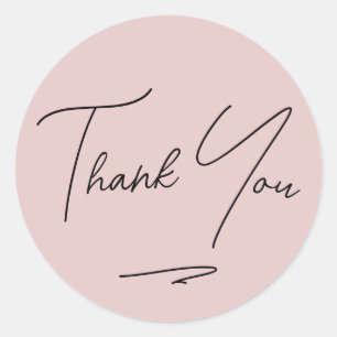 Minimalist Blush Pink Handwritten Script Thank You Classic Round Sticker