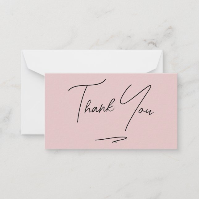 Minimalist Blush Pink Handwritten Script Thank You Note Card (Front)