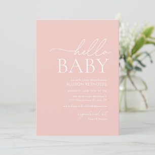 Minimalist Blush Pink Hello Baby Shower Invitation