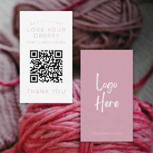 Minimalist Blush Pink Logo QR Code Leave a Review  Business Card