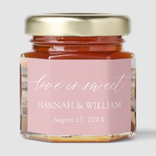 Minimalist Blush Pink Love is sweet Photo Wedding Honey Jar Favors