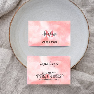 Minimalist Blush Pink Marble Watercolor Monogram Business Card