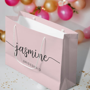 Minimalist Blush Pink Monogram Girly Script Large Gift Bag