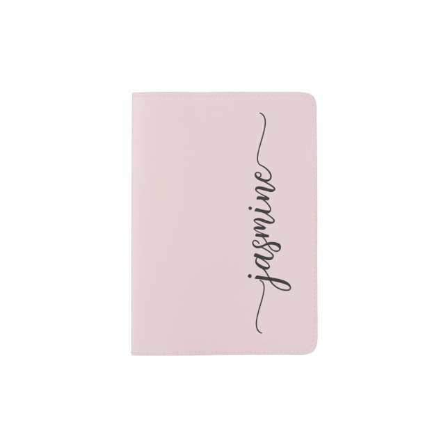 Minimalist Blush Pink Monogram Name Signature Passport Holder (Front)