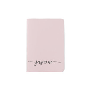 Minimalist Blush Pink Monogram Name Signature Passport Holder